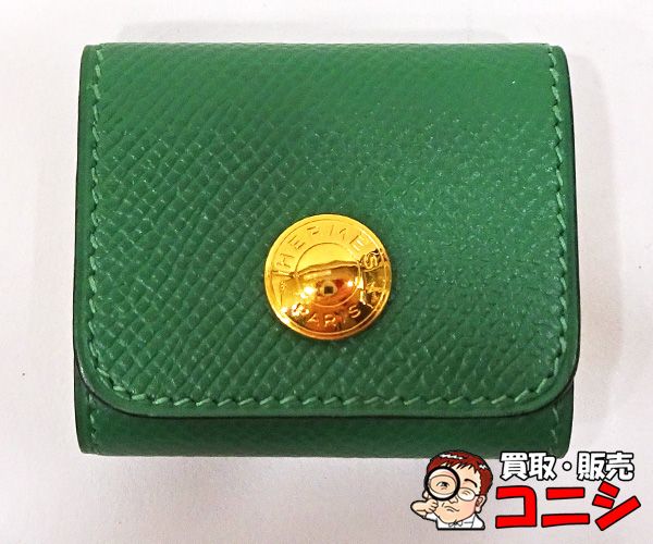 質コニシ HERMES|エルメス ポストイット ケース 付箋 カバー レザー 緑 グリーン ゴールド金具 き み m 0178