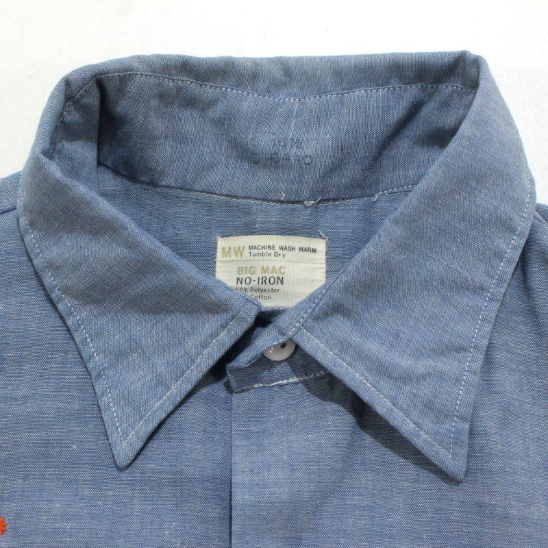 70s vintage BIGMAC 耳付き 刺繍 シャンブレー 長袖シャツ メンズ XL