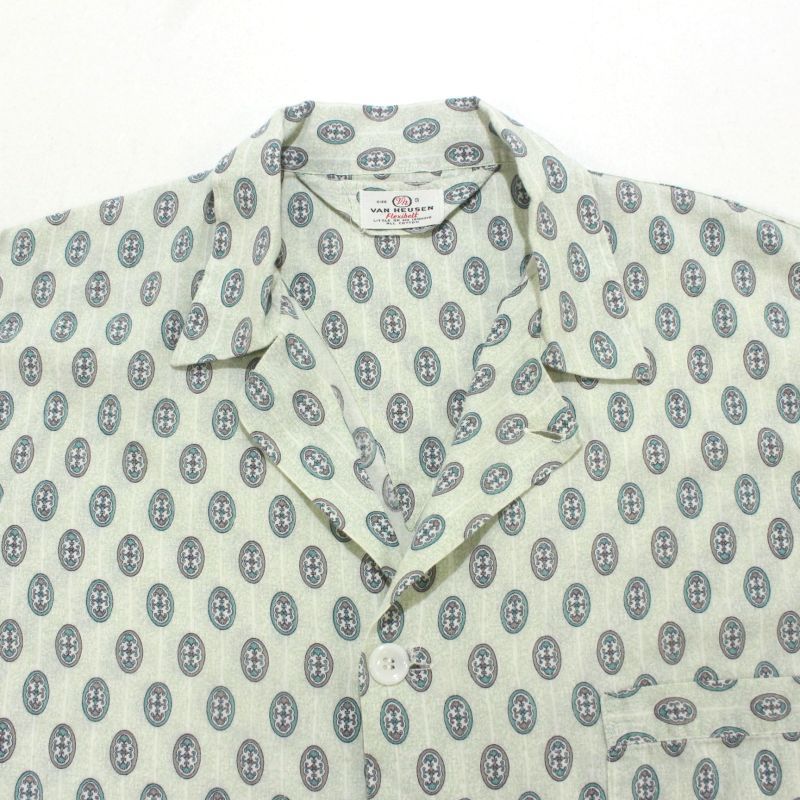 60s vintage VANHEUSEN 総柄 オープンカラー パジャマシャツ メンズ M