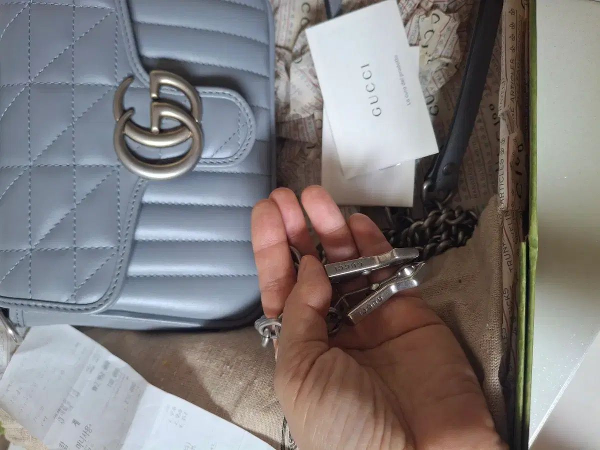 グッチ GGマーモント マトラッセ ミニバッグ ブルー