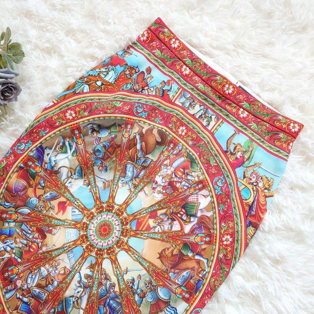 ドルチェ-ガッバーナ シチリア 総柄 スカート レーヨン シルク 膝丈 スリット タイト マルチカラー ヨーロピアン