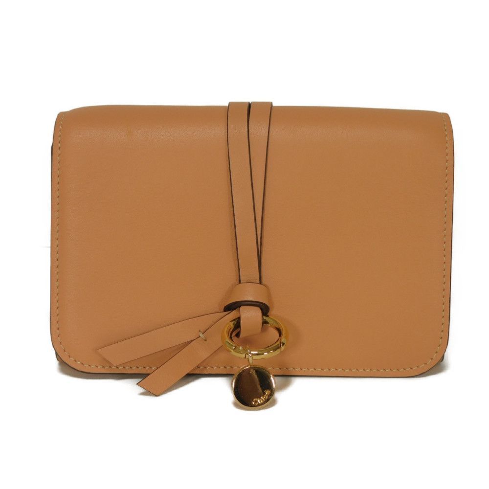 Chloe クロエ アルファベット コンパクト トリフォールド ウォレット スムース カーフ 札入れ カードケース コインケース ロゴ チャーム サーモンピンク 三つ折り財布