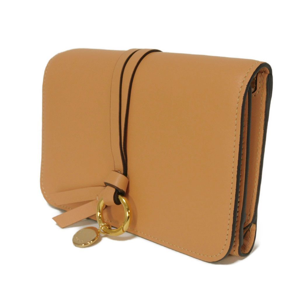 Chloe クロエ アルファベット コンパクト トリフォールド ウォレット スムース カーフ 札入れ カードケース コインケース ロゴ チャーム サーモンピンク 三つ折り財布