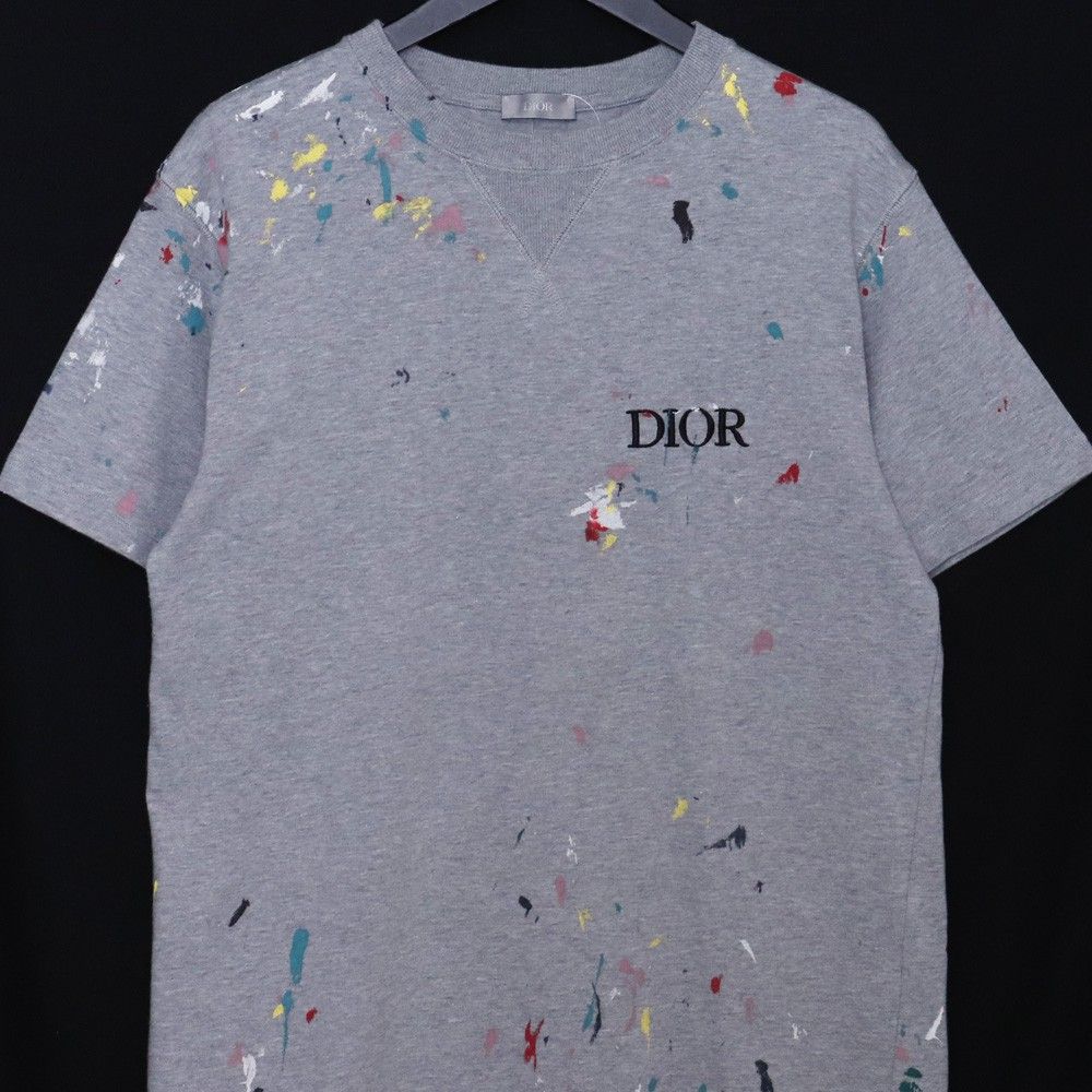 DIOR ペイントプリントロゴ刺繍Tシャツ Mサイズ グレー 183J686A0554