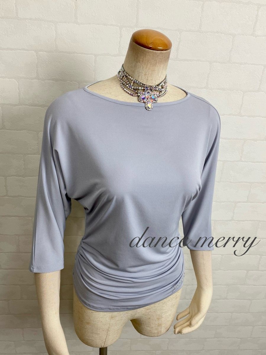 MERRY】新品 社交ダンス グレー ドルマン トップス ラテン ヨガ