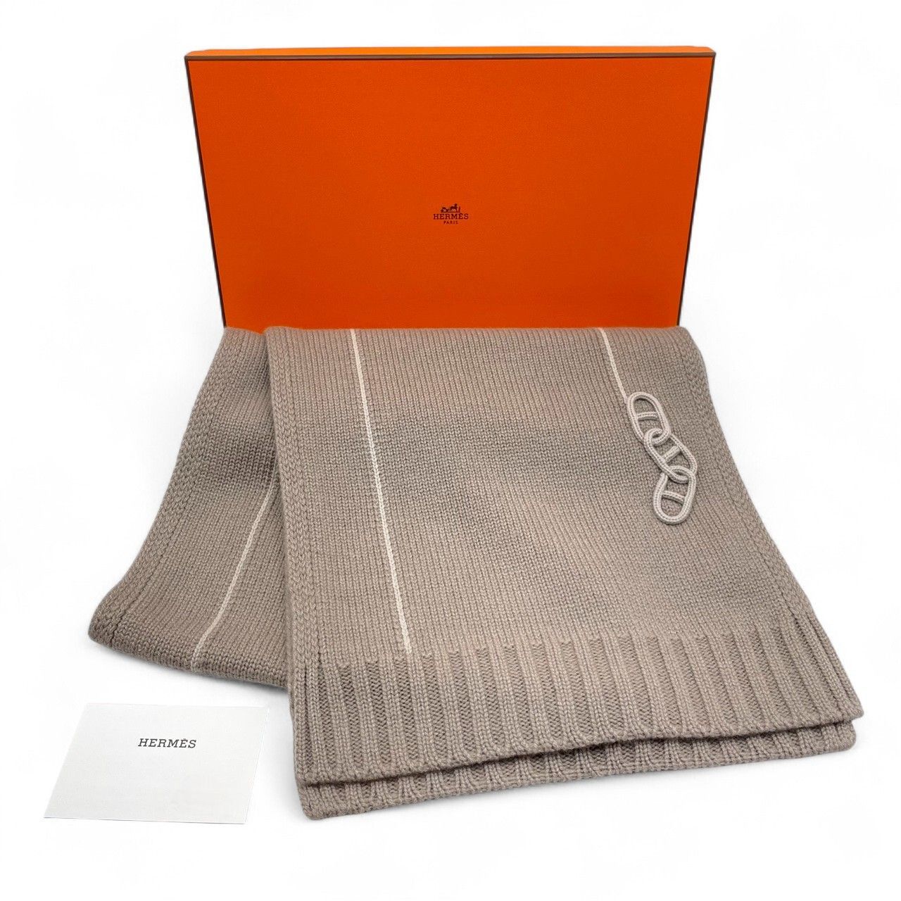  エルメス ニットマフラー マイヨン トラセ ベージュ カシミヤ マフラー 小物