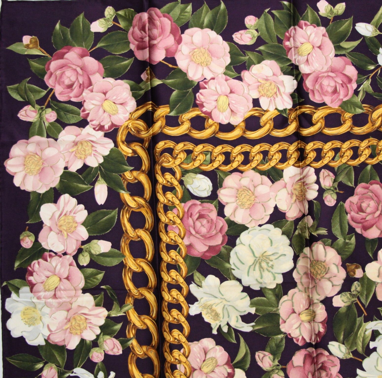 シャネル CHANEL ヴィンテージ 大判スカーフ フラワー チェーン柄