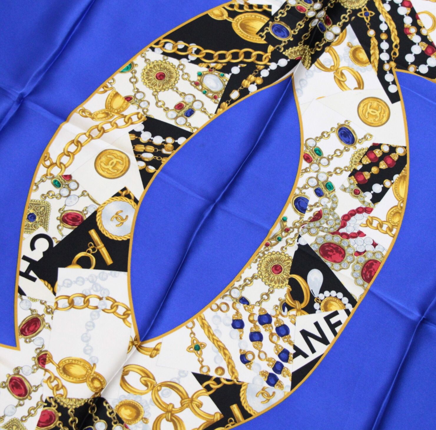 シャネル CHANEL ヴィンテージ 大判スカーフ ココマーク ジュエリー柄