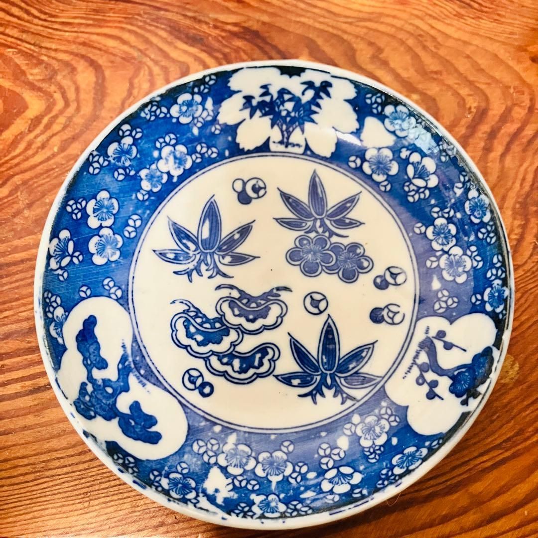 印判皿 染付松竹梅柄10枚1組 明治〜大正ごろ お正月などに 蚤の市