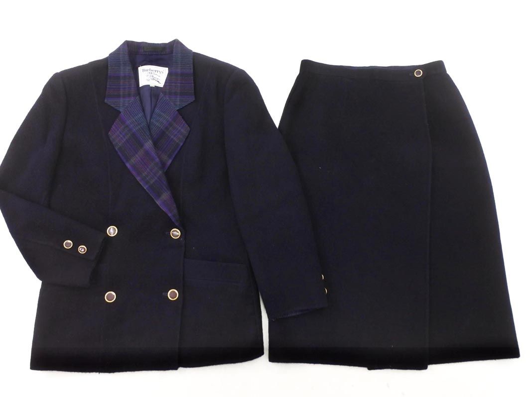 burberrys バーバリーズ ヴィンテージ ウール ジャケット リバーシブルラップスカート セットアップ size上9 R 下11 AR 紺 レディース