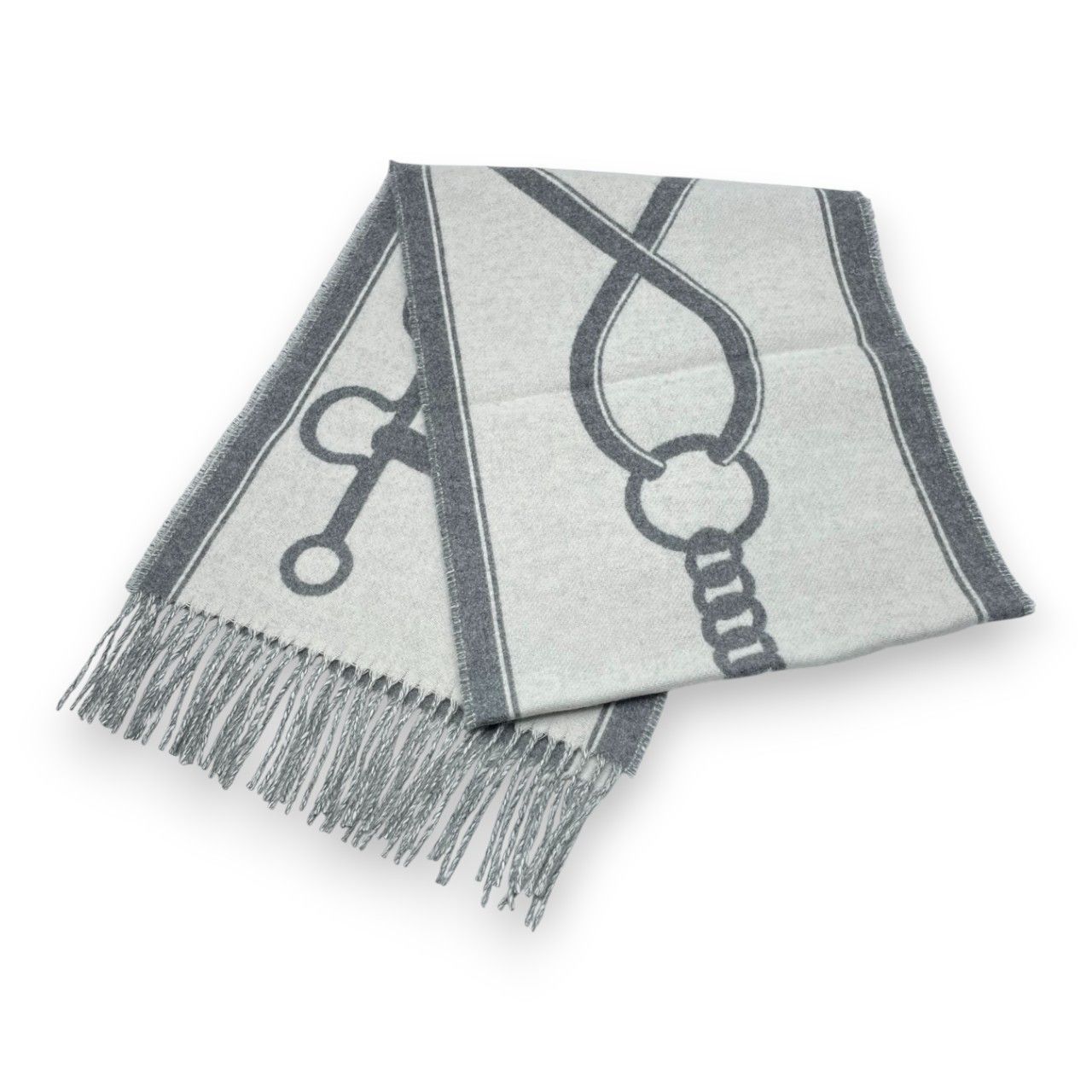 エルメス マフラー モール 30×160 イヴォワール / フランネルグレー