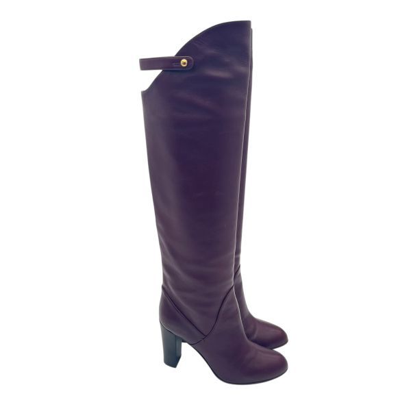 セルジオロッシ Sergio Rossi ニーハイブーツ サイハイブーツ チャンキーヒール ワインレッド レザー 35 22 cm前後 レディース S 5 X 549