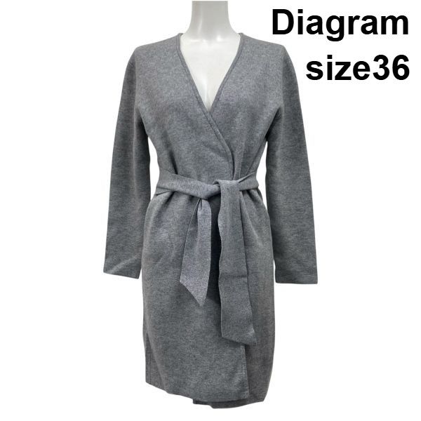 ダイアグラム Diagram ニットカーディガン ロング丈 長袖 ラップデザイン ライトグレー アンゴラ ウール 36 S 7号 レディース 5 X 555