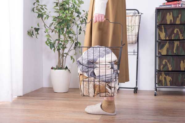  スチール製のランドリーバスケットワゴン 取り外し W 37 D 40 H 107 cm ２段ラック No 881 ブラック ランドリーバスケット 洗濯用品