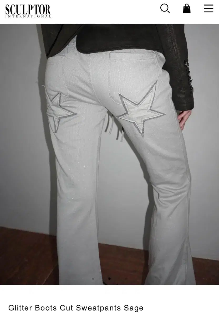 SCULPTOR スカルプター グリッター ブーツカット スウェットパンツ パンツ セージ