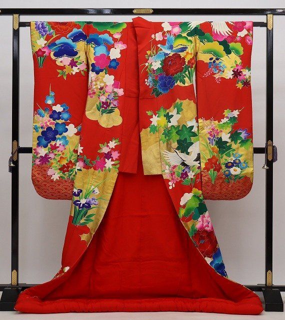 色打掛 鶴 松 牡丹 梅 菖蒲 菊 正絹 b 1638