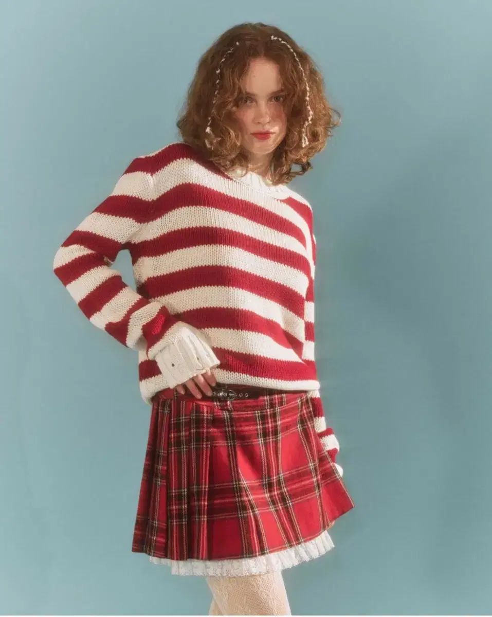 fletta タン CHECK スカート レッド M