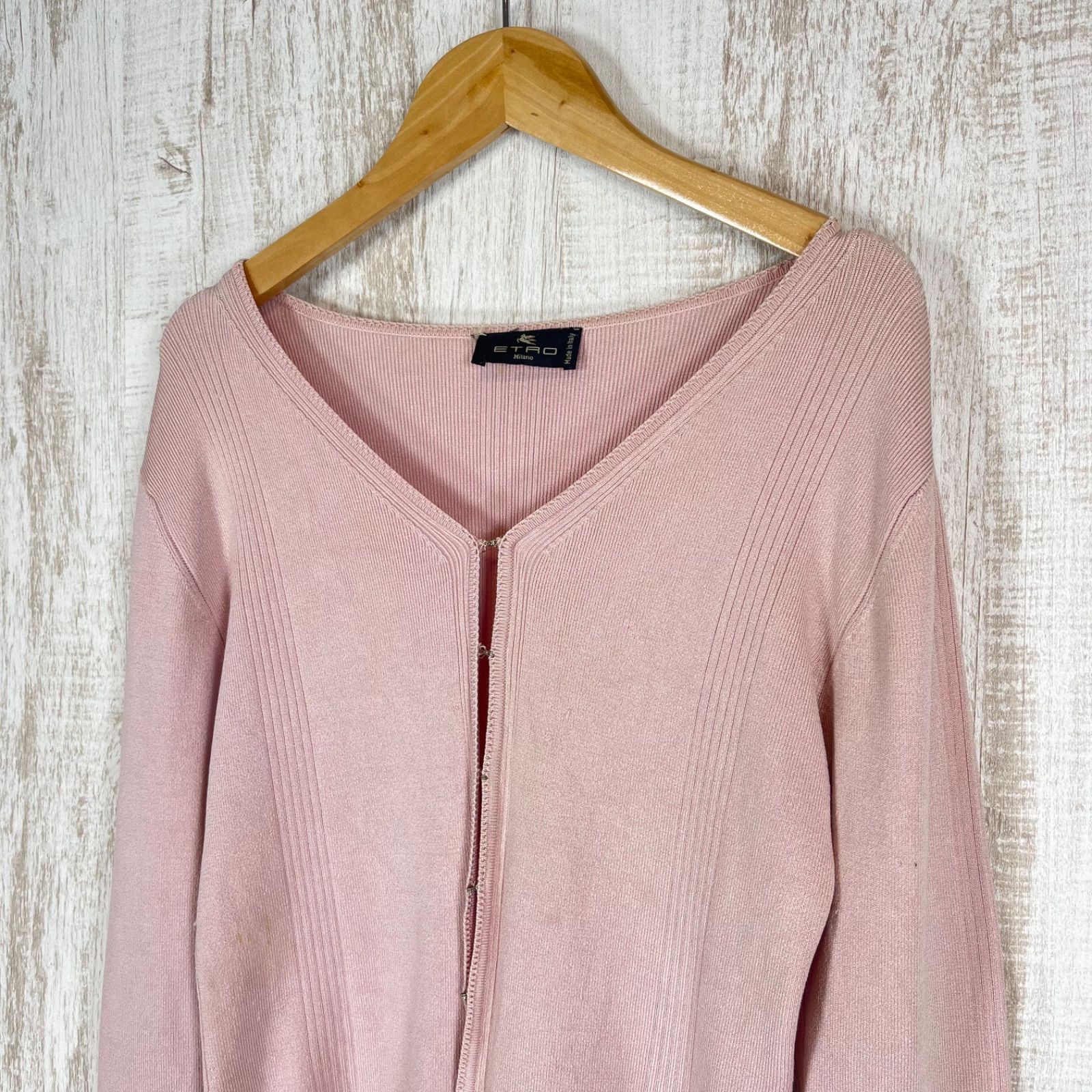 ETRO エトロ Vネック 無地 リブ編み シルク ニット 長袖 カーディガン