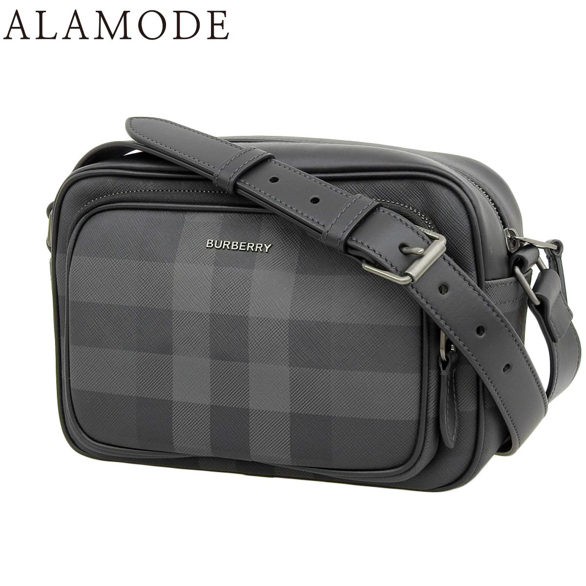 バーバリー パディバッグ ショルダーバッグ 肩掛け クロスボディ バーバリーチェック ポリウレタン コットン スムースカーフレザー チャコール グレー 黒 ガンメタル金具 メンズ アラモード