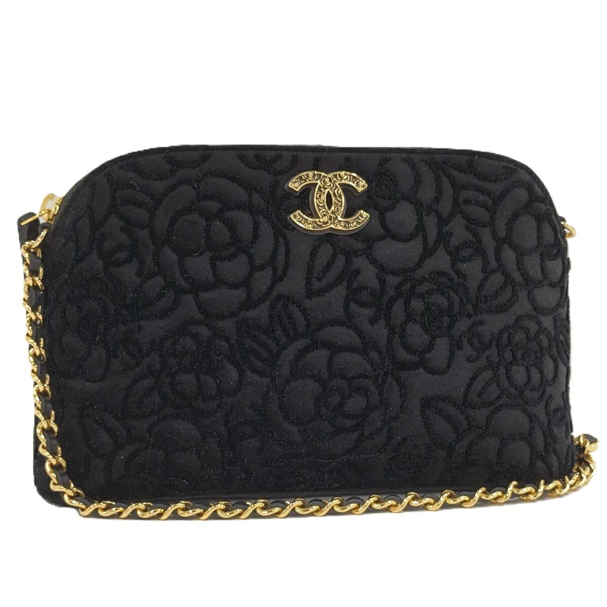CHANEL チェーンショルダーポーチ ベルベット ブラック系 - メルカリ