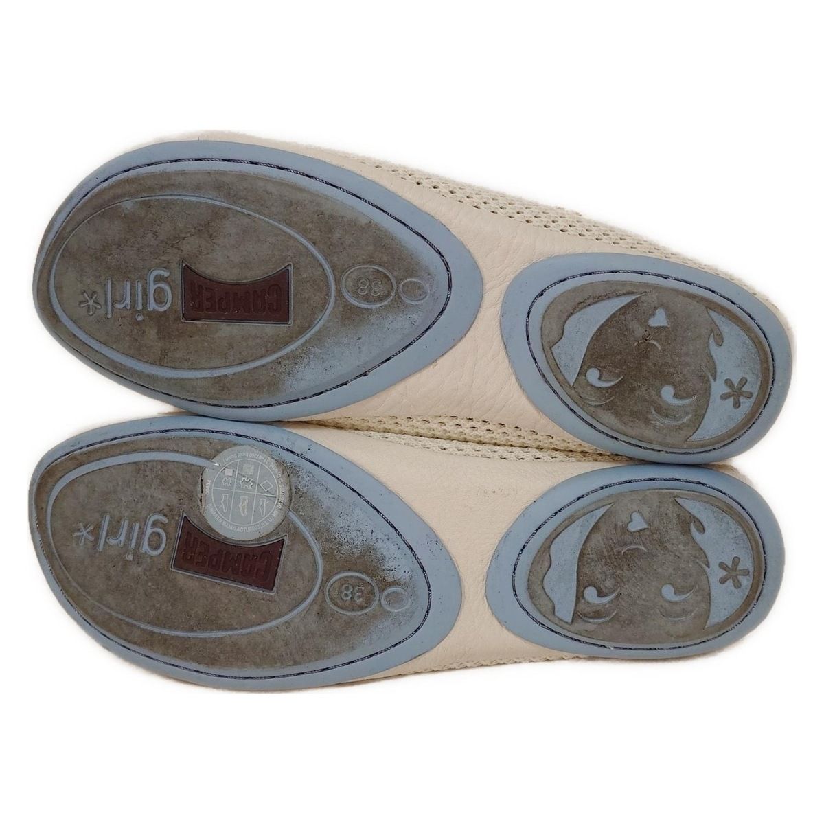  CAMPER カンペール フラットシューズ 38 レディース - 白 メッシュ レザー フラットシューズ バレエシューズ パンプス