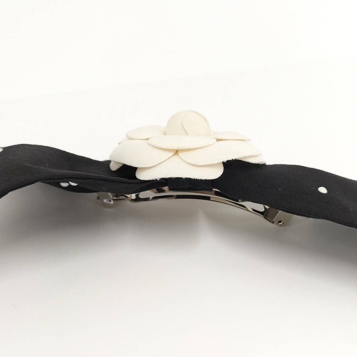  CHANEL バレッタ リボン カメリア ブラック 25 C その他 ヘアアクセサリー