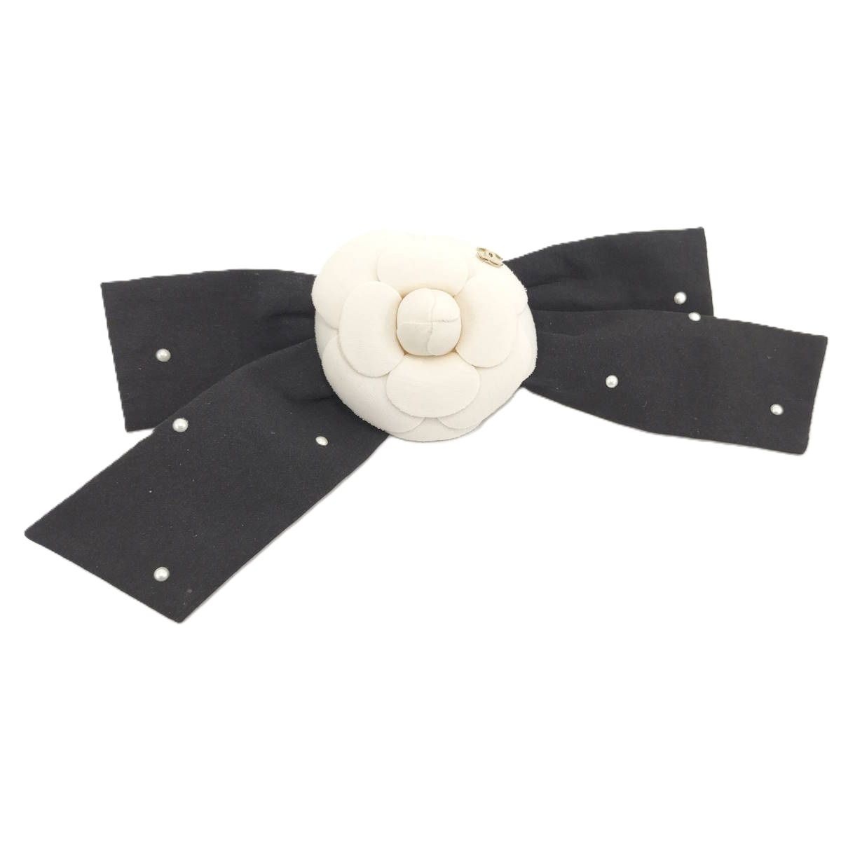 CHANEL バレッタ リボン カメリア ブラック 25 C