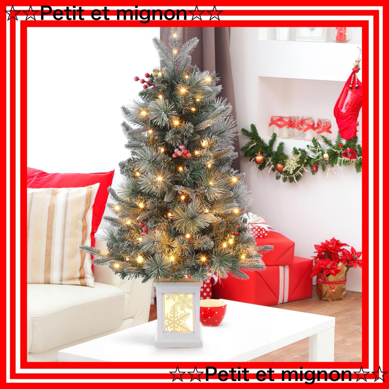 雪の花 足隠しLEDイルミネーションライト付き 松ぼっくり 組立簡単 グッズ 雪化粧 北欧風 90 cm おしゃれ ツリー 装飾