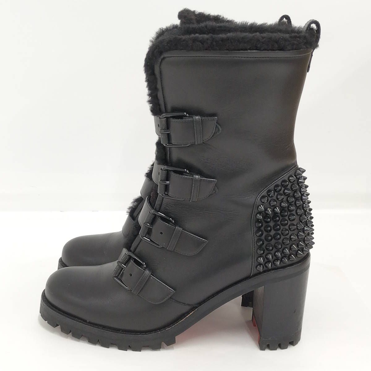 Christian Louboutin グローリーマウント ブーツ シアリングスパイク スタッズ レザー ブラック