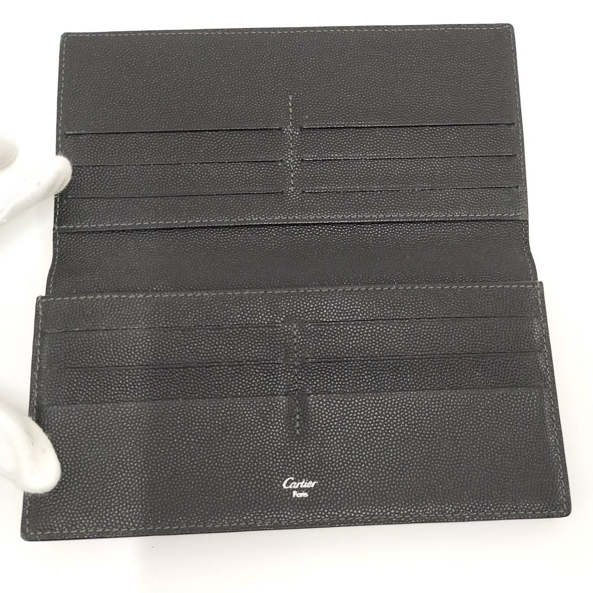 美品✨ 保存袋 箱付き カルティエ 長財布 サントス 二つ折り レザー ブラック Cartier カルティエ メンズ長財布 二つ折り サントス ロングウォレット