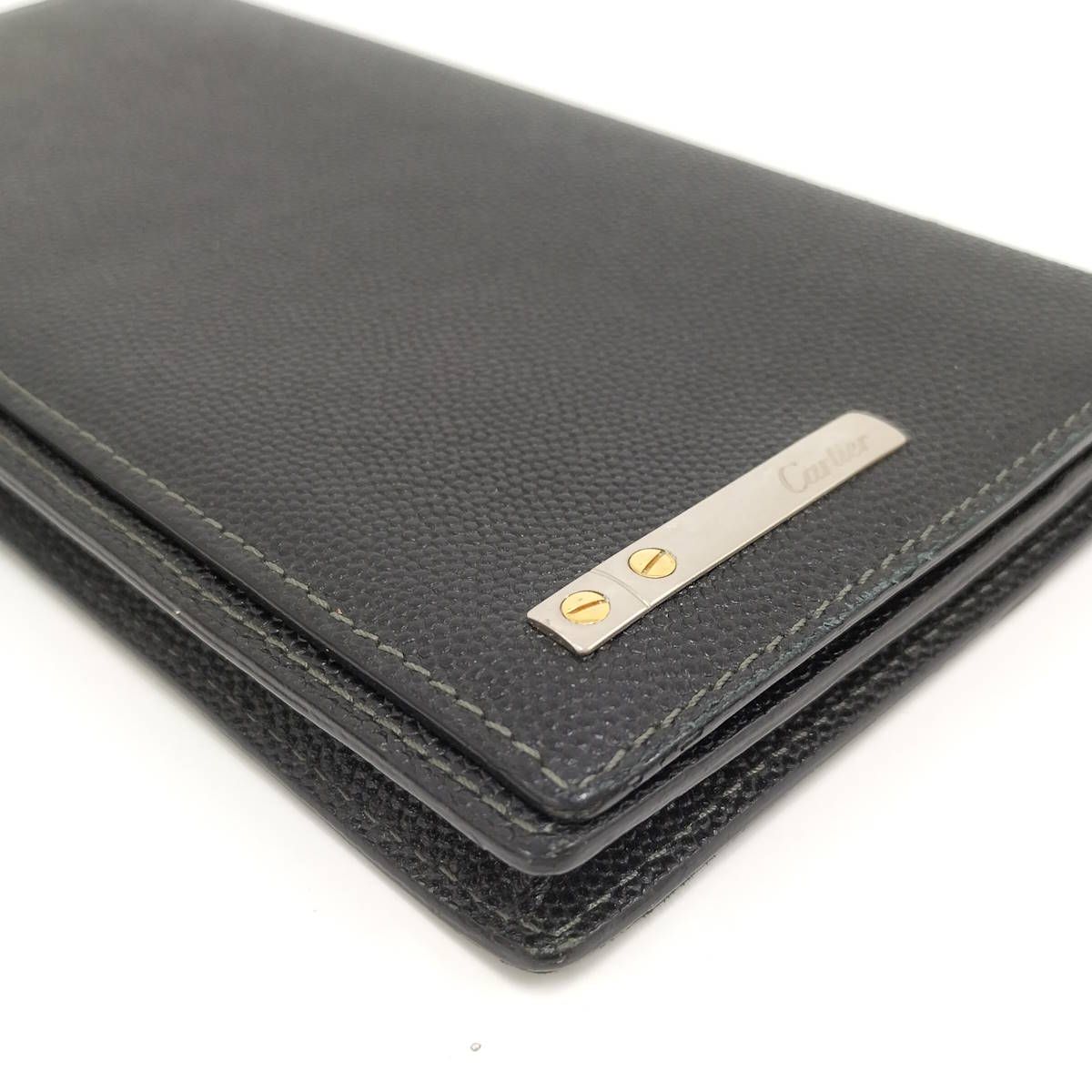 美品✨ 保存袋 箱付き カルティエ 長財布 サントス 二つ折り レザー ブラック Cartier カルティエ メンズ長財布 二つ折り サントス ロングウォレット