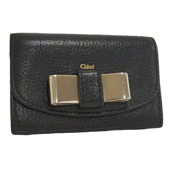 Chloe カードケース リボンモチーフ レザー メタル ブラック
