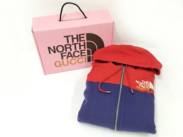 GUCCI THE NORTH FACE ジップアップパーカー パープル レッド コットン