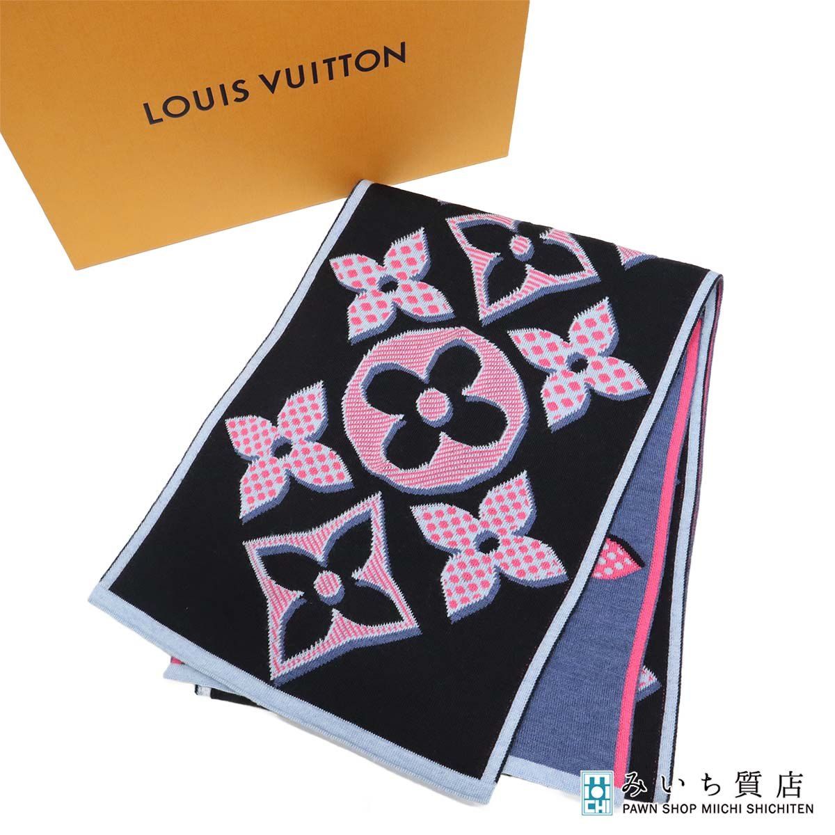 LOUIS VUITTON ルイヴィトン LV マフラー M 73895 エシャルプ ジャイアントポップ ウール100％ リバーシブル 箱有 4393