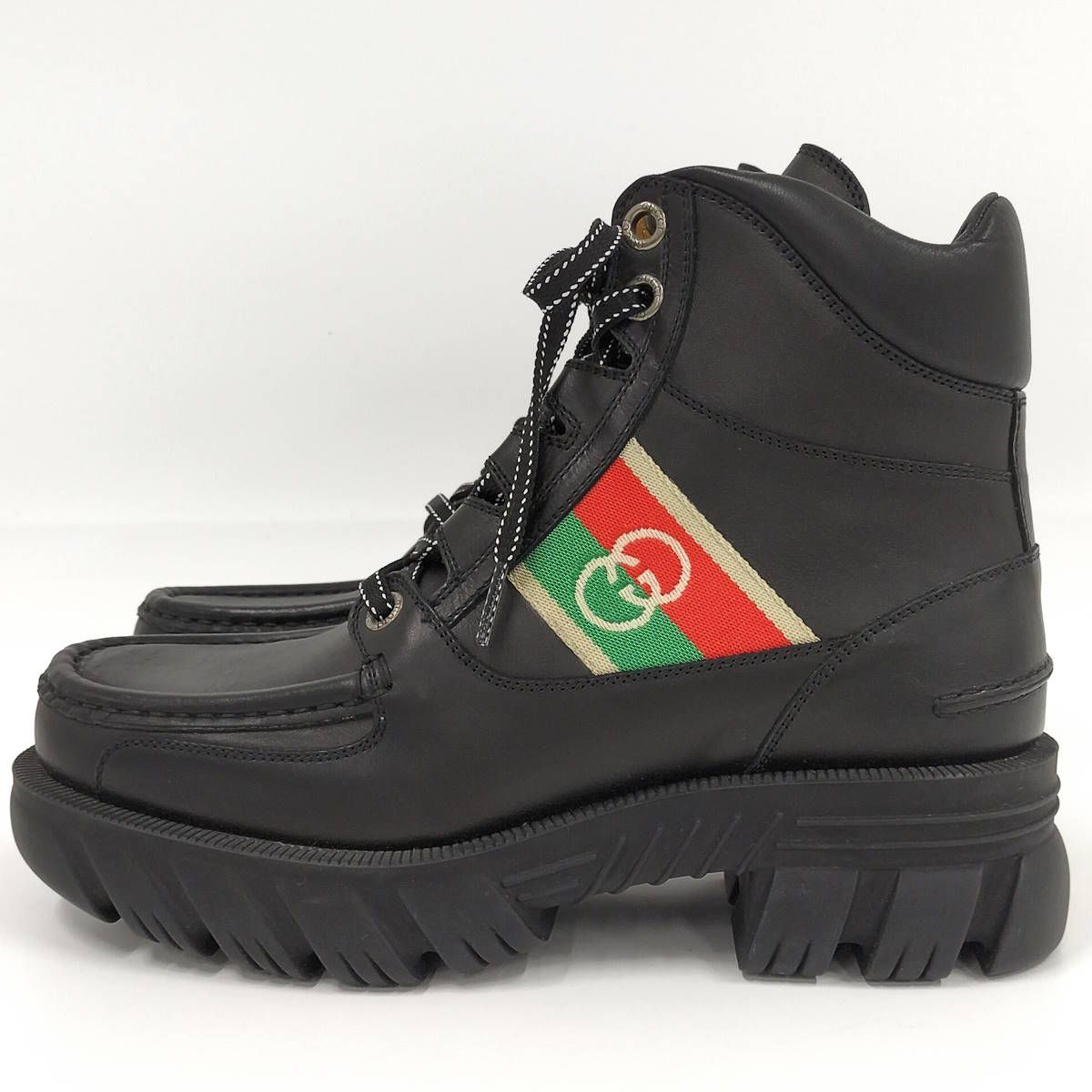 GUCCI アンクルブーツ インターロッキングG レースアップ ショートブーツ 表記サイズ5 1 2 レザー ブラック 663368