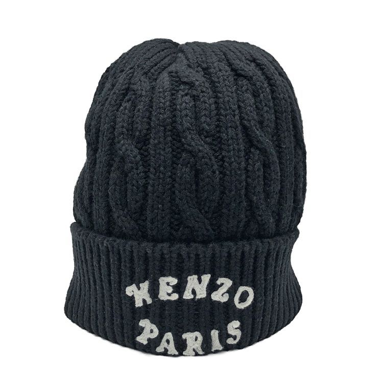 ♥品 KENZO ケンゾー 刺繍ロゴ ニット ビーニー ニットキャップ ニット帽 メンズ ブラック