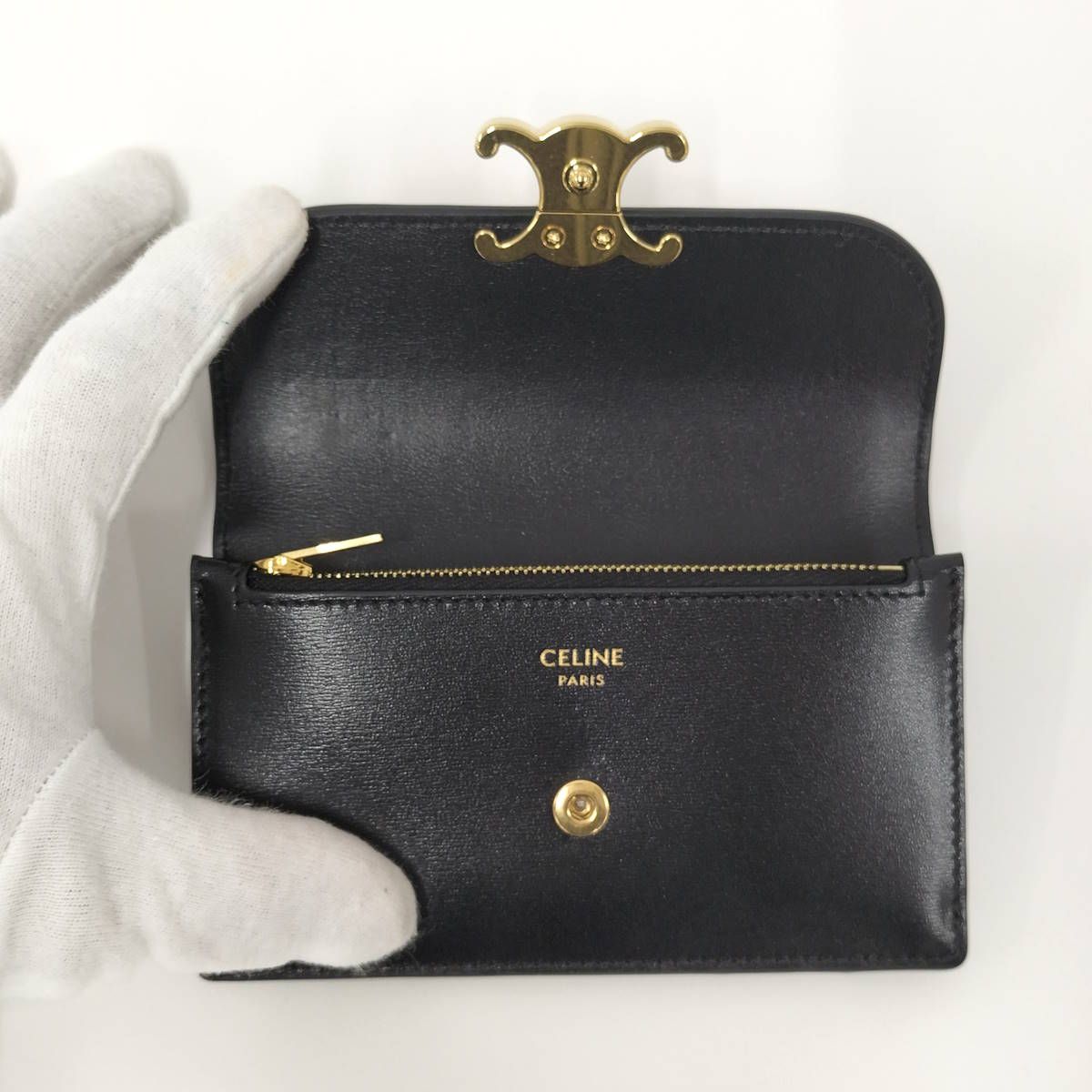 CELINE フラップ付きロングカードホルダー レザー ブラック .38 NO