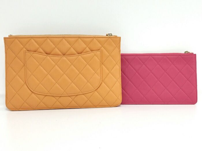 CHANEL マトラッセ ポーチセット レザー オレンジ ピンク AP3659