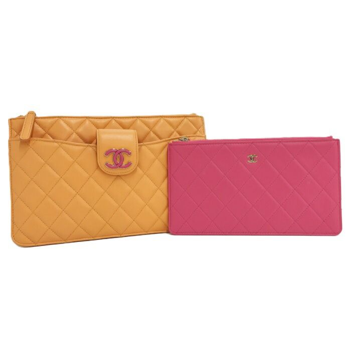 CHANEL マトラッセ ポーチセット レザー オレンジ ピンク AP3659