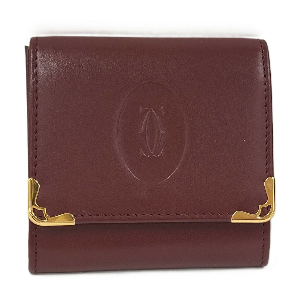 Cartier 二つ折り財布 コインケース マストライン レザー ボルドー