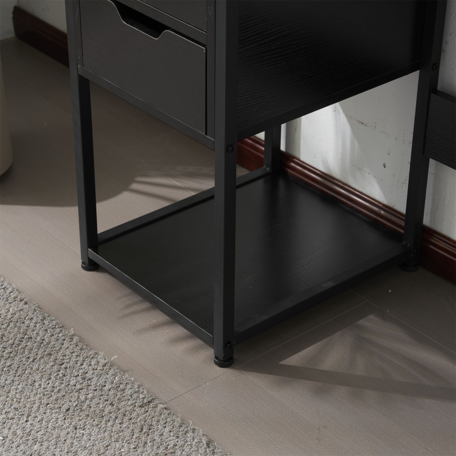 ブラック】パソコンデスク 引き出し付き 3段シェルフ付 パソコンデスク