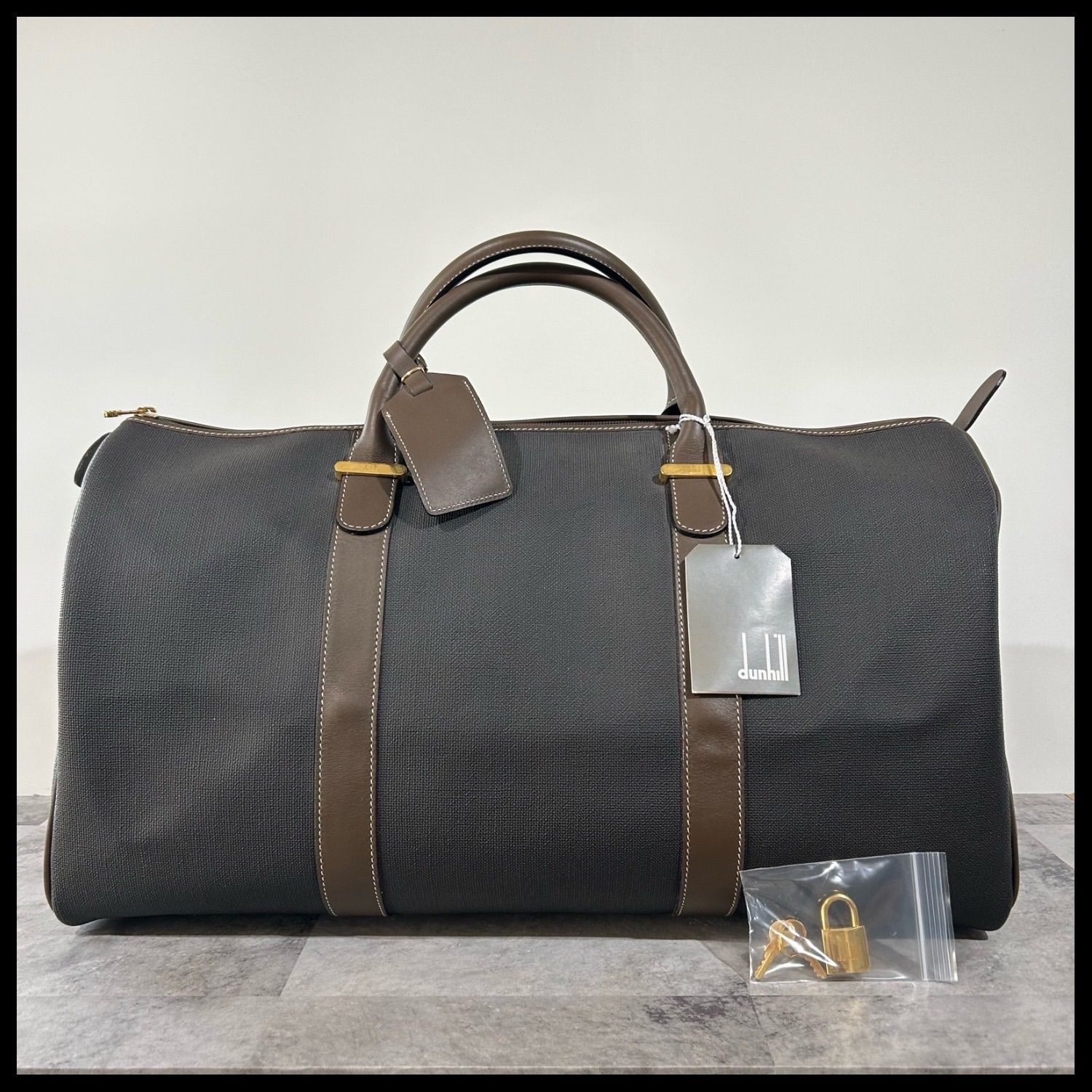 美品 dunhill ダンヒル レザー PVC ボストンバッグ ヘリンボーン ダンヒル dunhill ボストンバッグ メンズ ヘリンボーン ブラック