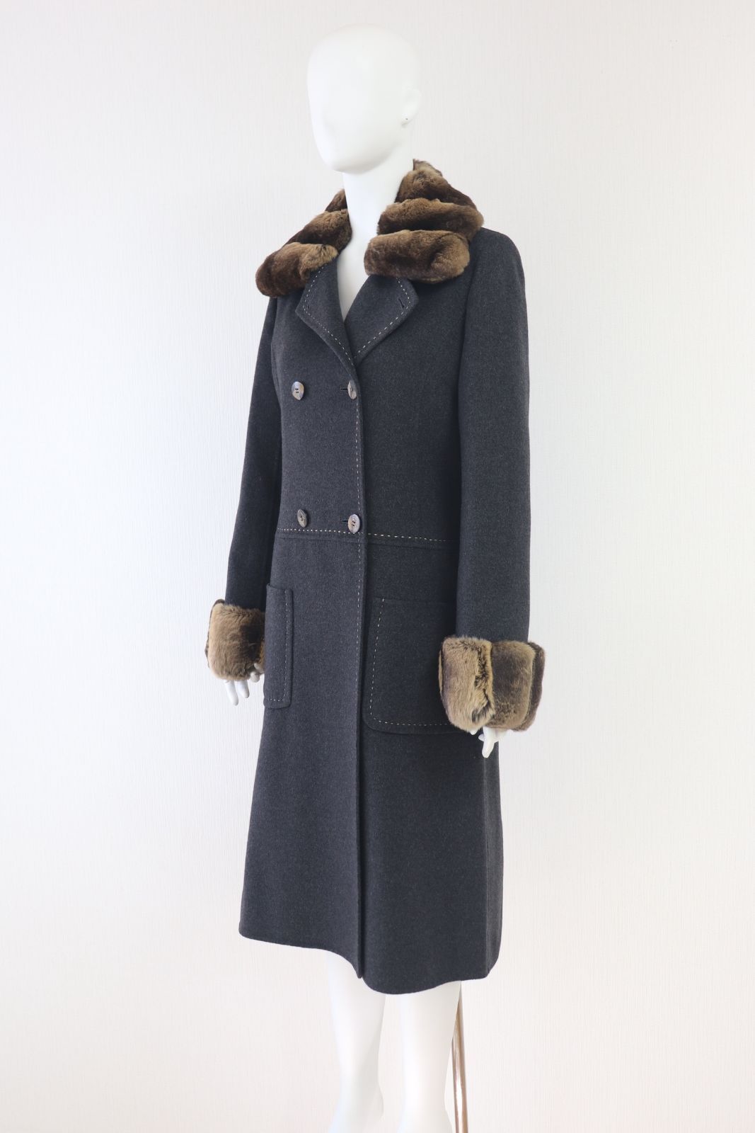 FOXEY チンチラファーカシミアステッチコート 18523 グレー フォクシー