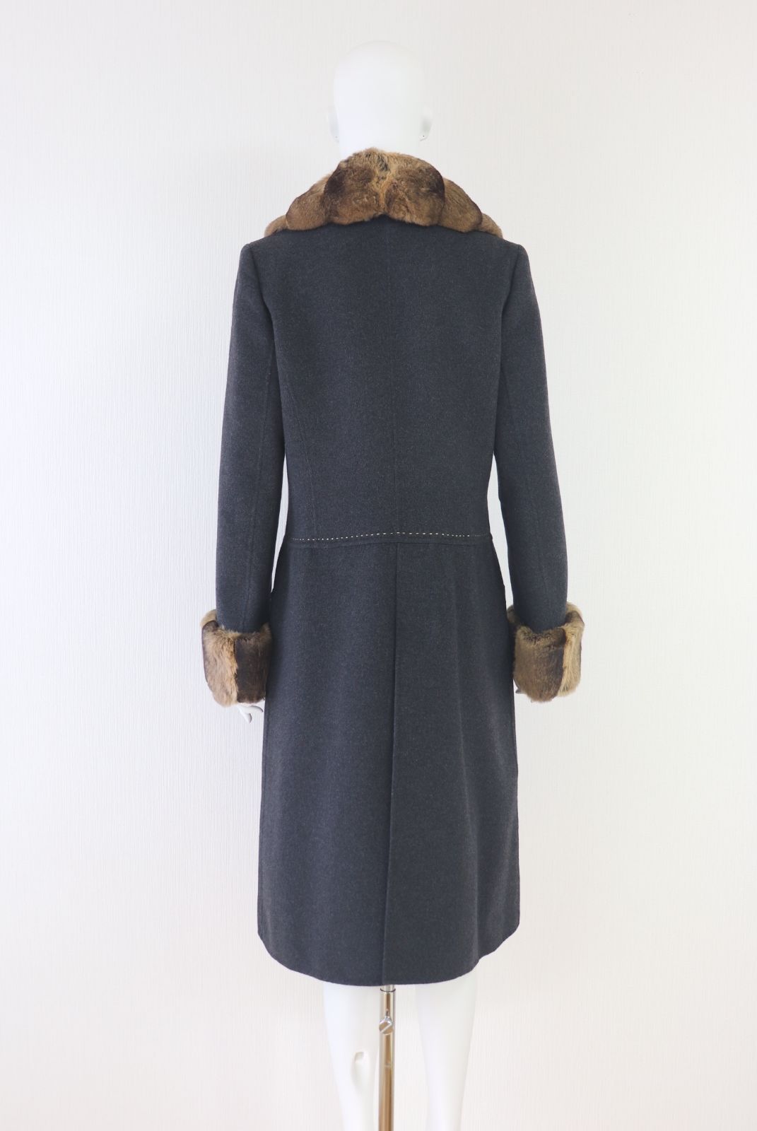 FOXEY チンチラファーカシミアステッチコート 18523 グレー フォクシー