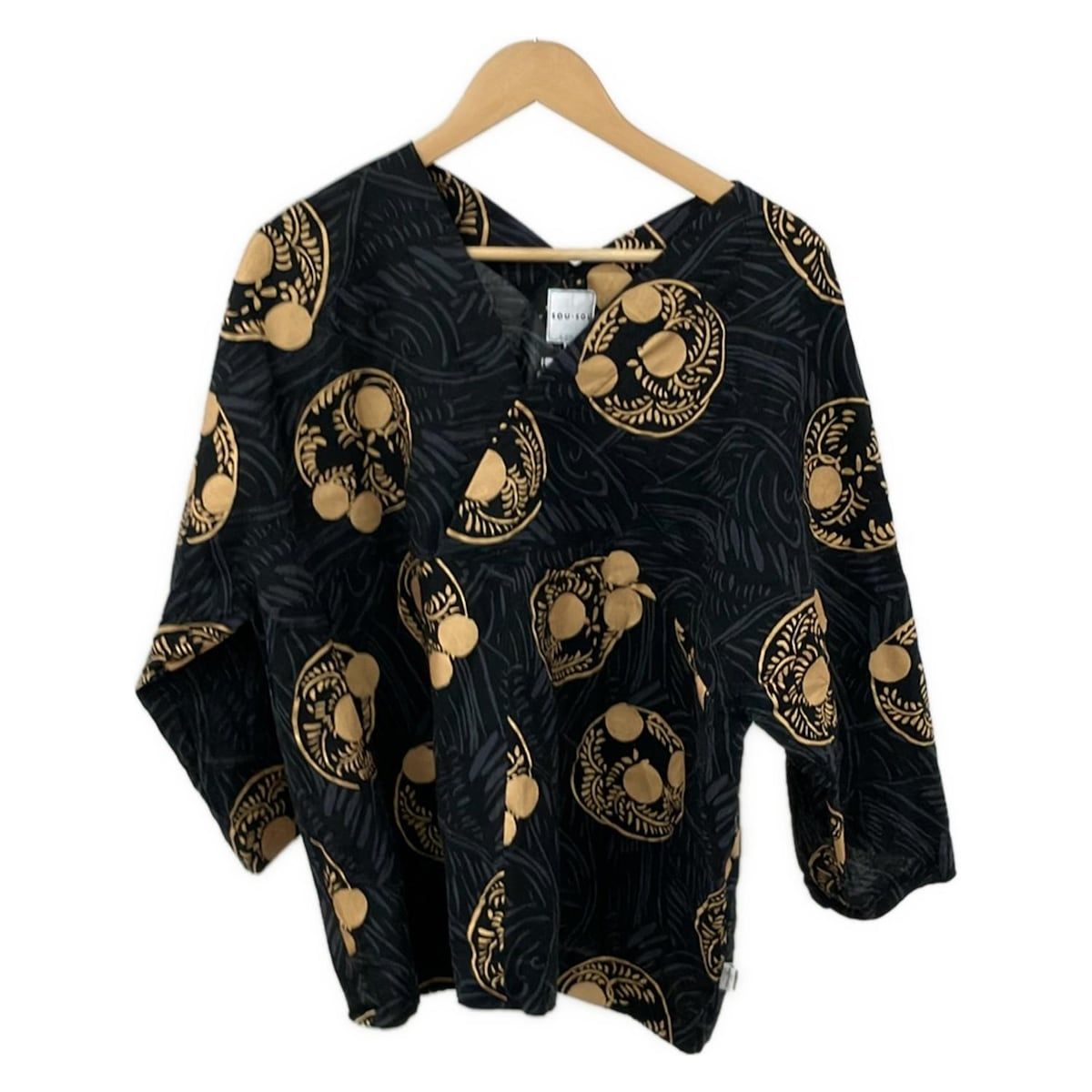 SOU ソウソウ 七分袖カットソー サイズM レディース 黒 ベージュ Vネック