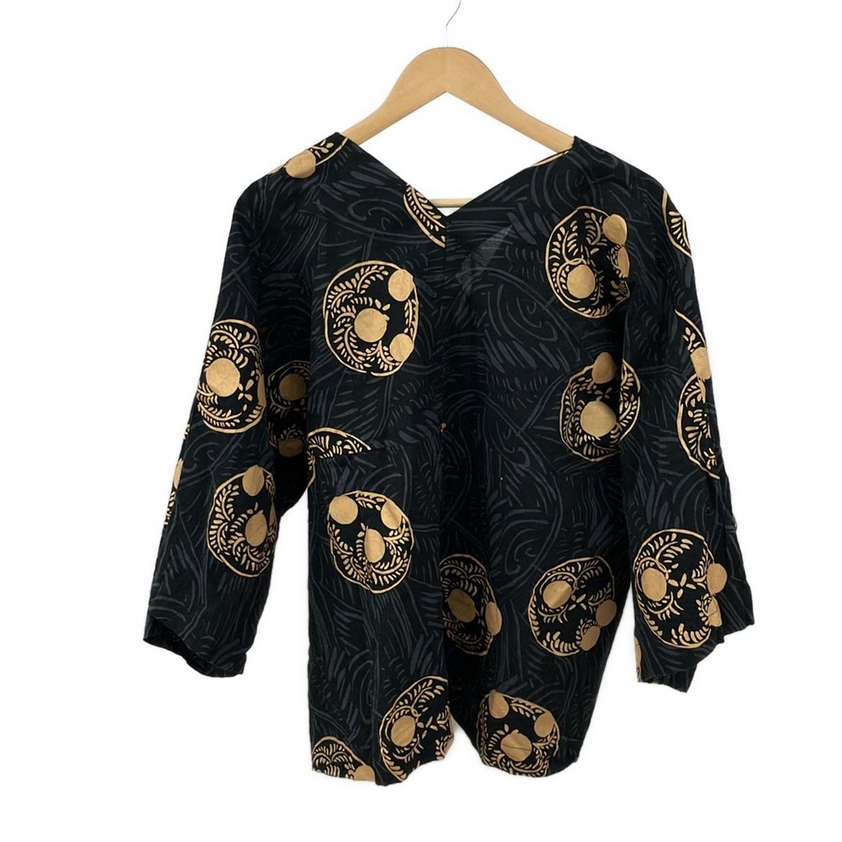 SOU ソウソウ 七分袖カットソー サイズM レディース - 黒×ベージュ Vネック