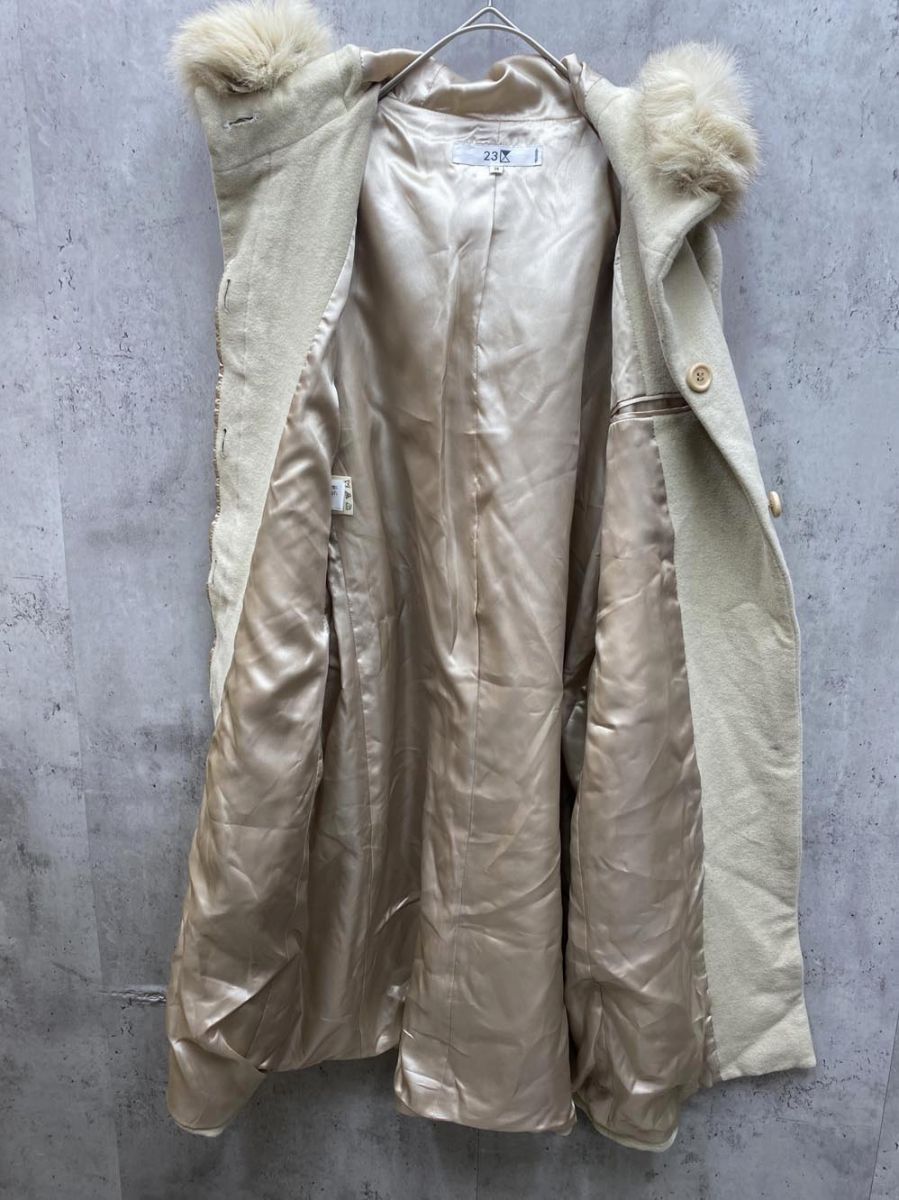 23区 ニジュウサンク ウール アンゴラ フォックスファー フード付き