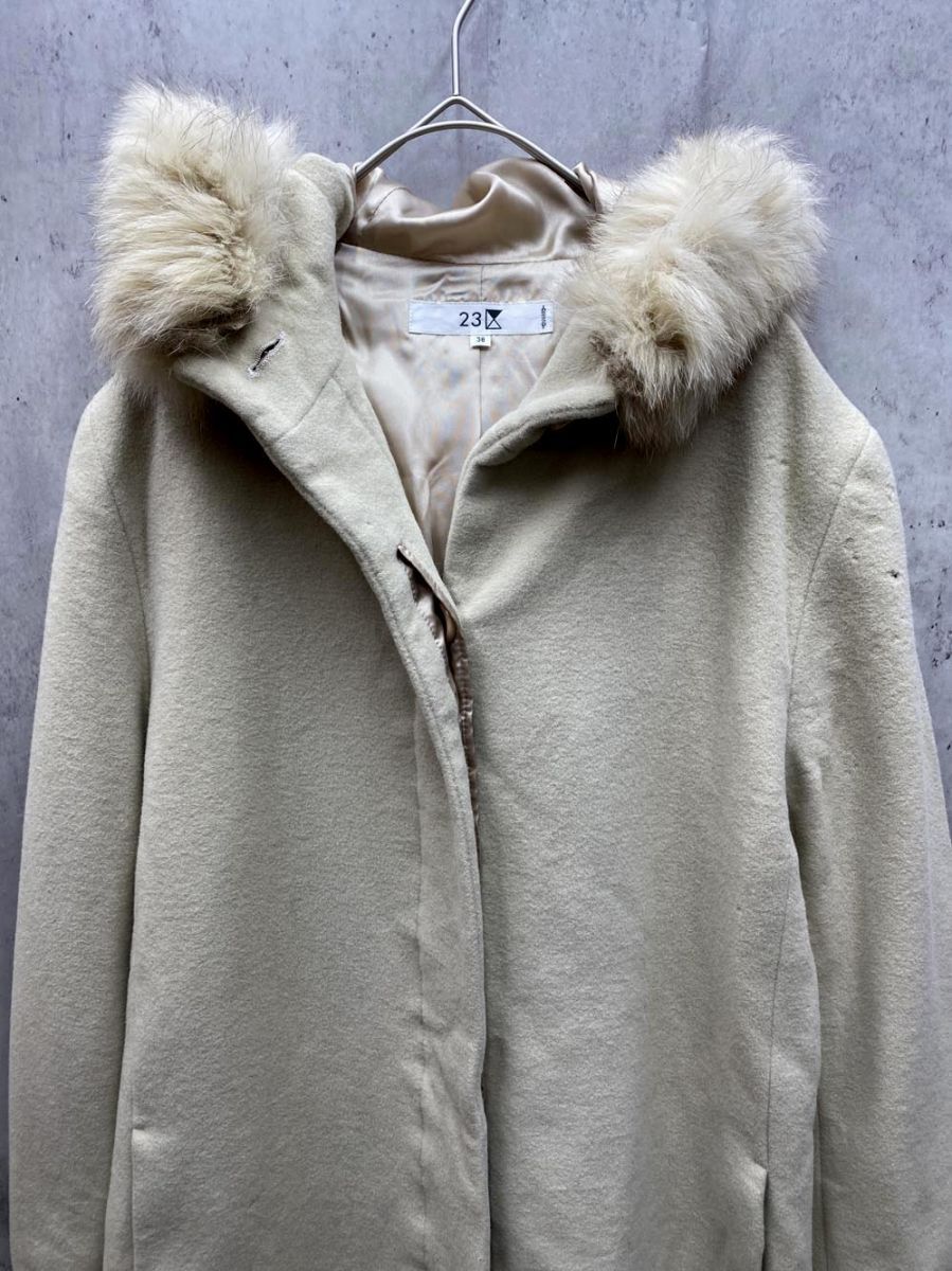 23区 ニジュウサンク ウール アンゴラ フォックスファー フード付き