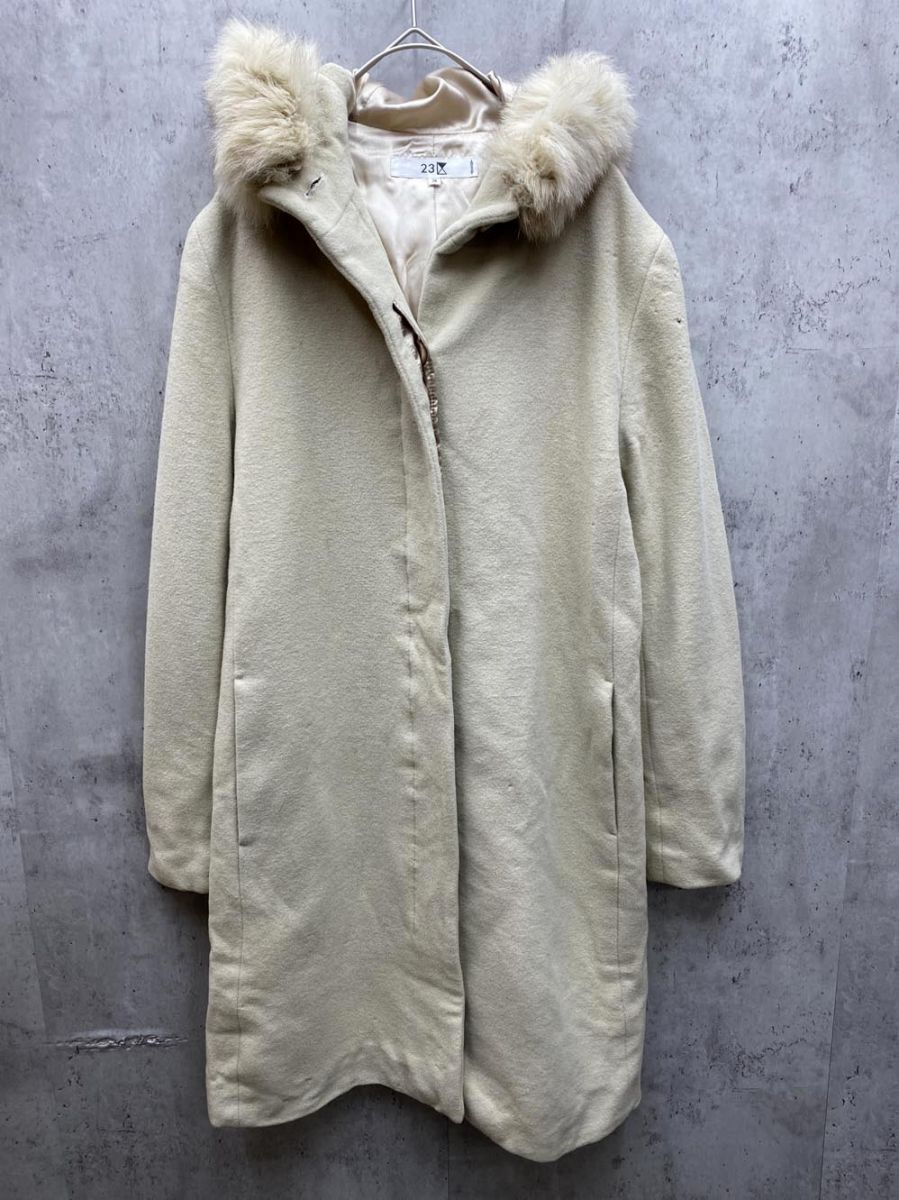 23区 ニジュウサンク ウール アンゴラ フォックスファー フード付き