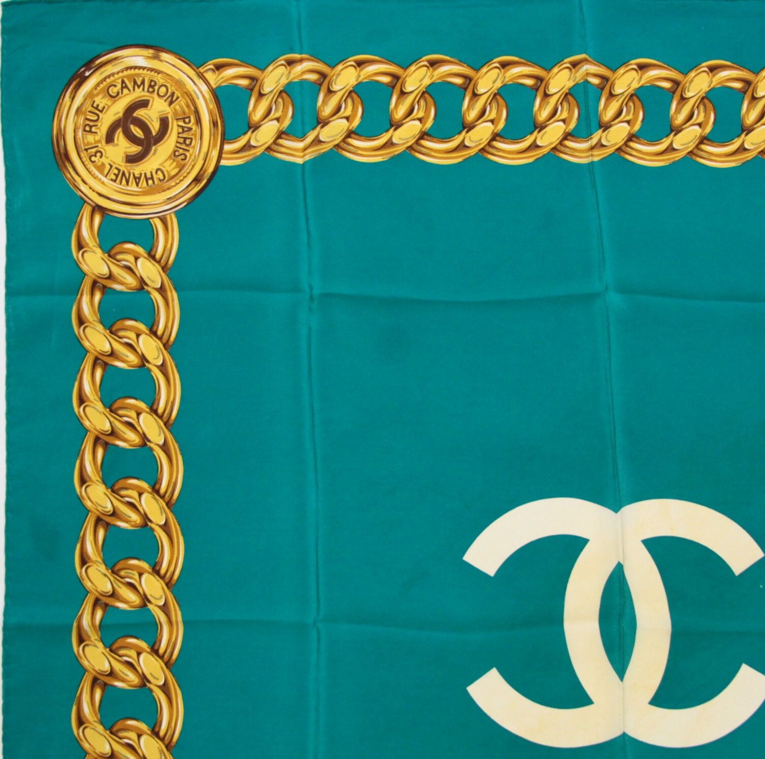 シャネル CHANEL ヴィンテージ 大判スカーフ ココマーク チェーン柄